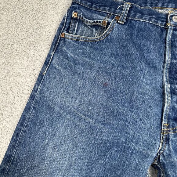 Levis 501 Jeans Mens 38x33 Blue Straight Fit Button Fly‎ Denim Logo (36x29) - Picture 15 of 15